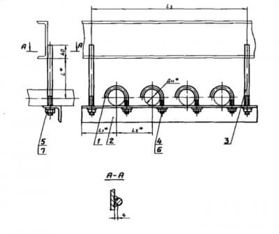 Подвеска для крепления четырех труб к металоконструкциям АПЭ 1581.0-02 - 1