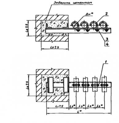Опора для крепления четырех труб к кирпичной стене АПЭ 1555.0-03 - 1
