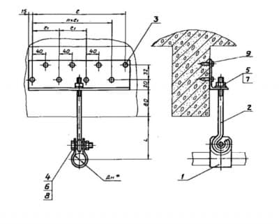Подвеска для крепления труб к железобетонным плитам перекрытия АПЭ 1582.0-02 - 1