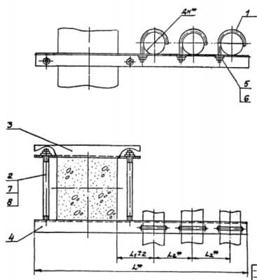 Опора для крепления трех труб к железобетонной колонне АПЭ 1389.0-03 - 1