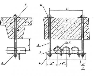 Подвеска для крепления трех труб к железобетонным плитам перекрытия АПЭ 1402.0-03 - 1