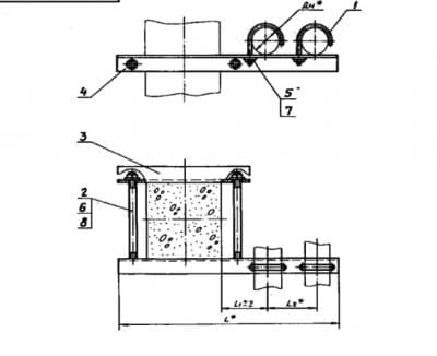 Опора для крепления двух труб к железобетонной колонне АПЭ 1561.0-03 - 1