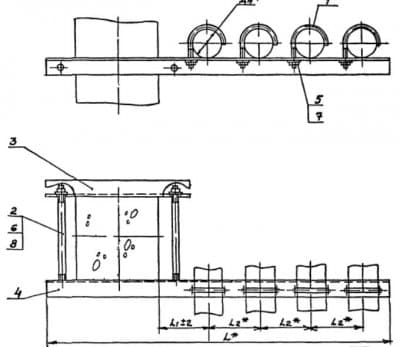 Опора для крепления четырех труб к железобетонной колонне АПЭ 1390.0-01 - 1