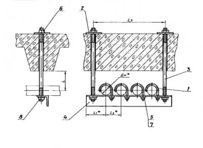 Подвеска для крепления трех труб к железобетонным плитам перекрытия АПЭ 1577.0 - 1