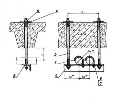 Подвеска для крепления двух труб к железобетонным плитам перекрытия АПЭ 1575.0-05 - 1