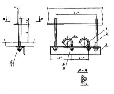 Подвеска для крепления двух труб к металлоконструкциям АПЭ 1579.0-01 - 1