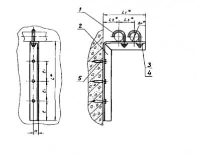 Опора для крепления двух труб к железобетонной стене на дюбель-гвоздях АПЭ 1570.0-01 - 1