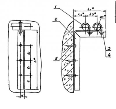Опора для крепления двух труб к железобетонной стене на дюбель-гвоздях АПЭ 1396.0 - 1