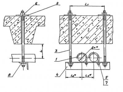 Подвеска для крепления двух труб к железобетонным плитам перекрытия АПЭ 1401.0-01 - 1