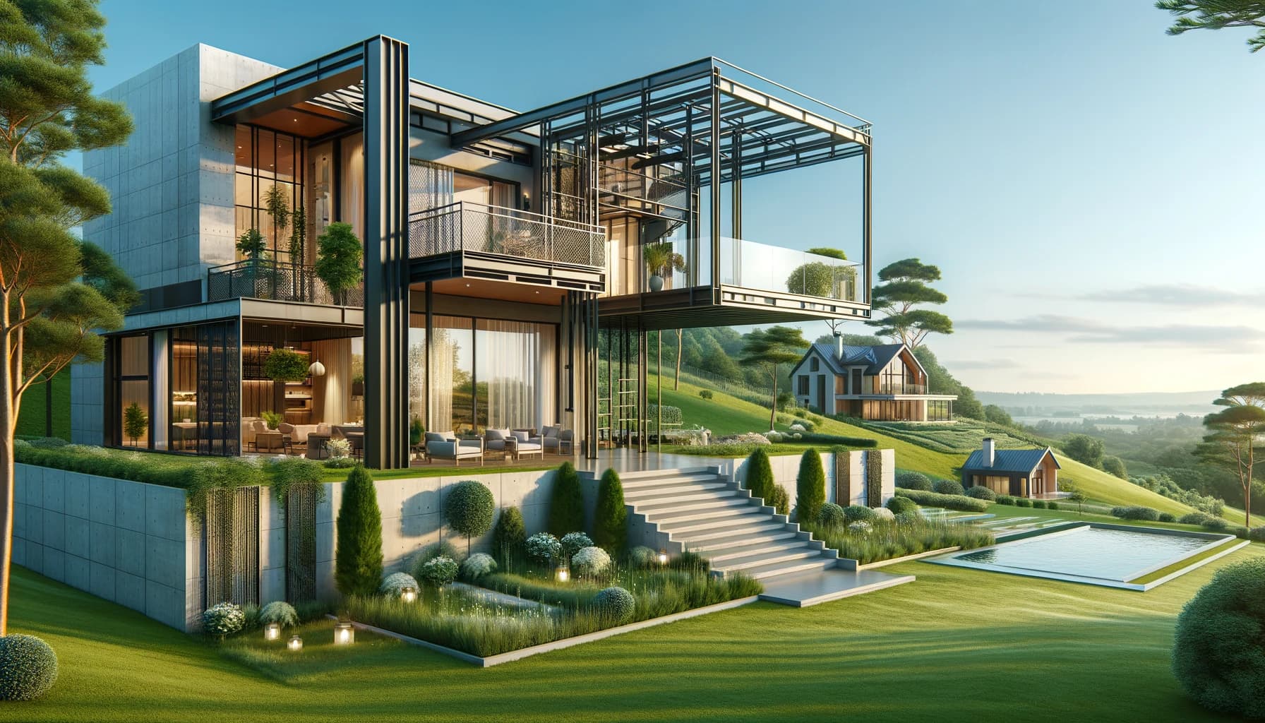 Металлоконструкции в гражданском строительстве: роскошные виллы и загородные дома